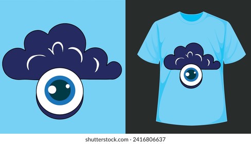 one eyed sweet cloud tshirt design, vector illustration for various prints