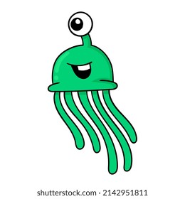 one eyed tentacled squid monster, vector illustration art. doodle icon image kawaii.