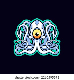 One Eyed White Octopus in the Middle of a Golden Ring Mascot