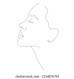 Una línea facial. Esbozo lineal minimalista continuo de una cara femenina. Retrato femenino de dibujo artístico blanco negro contorno vector ilustración dibujada a mano. Chica de Boho. La cara de una mujer. Retrato de minimalismo.