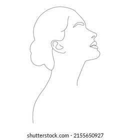 One face line. Minimalist continuous linear sketch of a female face. Female portrait black white artistic outline vector hand-drawn illustration. Boho girl. A woman's face. Portrait of minimalism