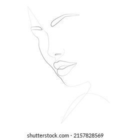 Eine Gesichtlinie. Minimalistische, kontinuierliche lineare Skizze einer weiblichen Gesicht. Weibliche Porträts schwarz-weißer künstlerischer Umriss, Vektorgrafik handgezeichnet. Boho Mädchen. Das Gesicht einer Frau. Porträt des Minimalismus.