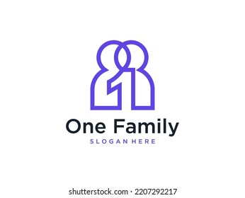 one family people line logo design	
