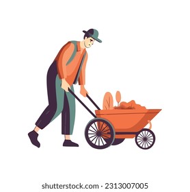 One farmer pushing wheelbarrow icon isolated