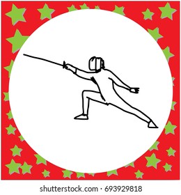 one fencing player with sword fighting - vector illustration sketch hand drawn with black lines, isolated on white background