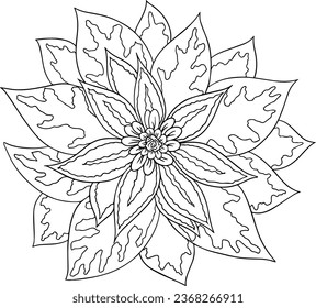 una flor ficticia con una línea en vector, negro y blanco, en toda su cara