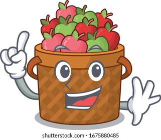 One Finger apple basket in mascot cartoon character style