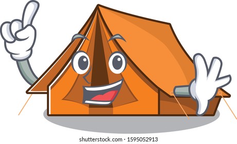 One Finger camping tent Scroll in mascot cartoon character style