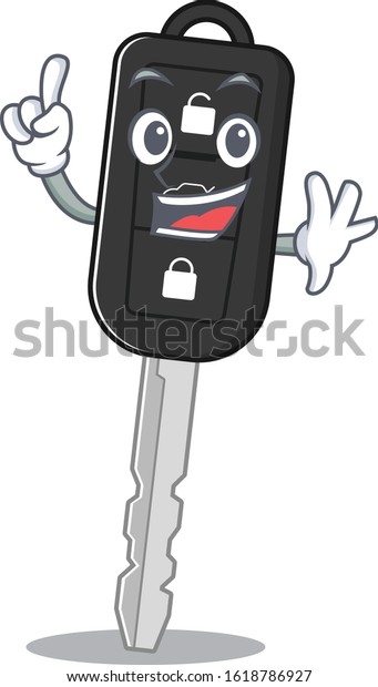One\
Finger car key in mascot cartoon character\
style