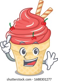 One Finger cherry ice cream in mascot cartoon character style