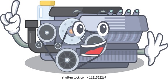 One Finger combustion engine in mascot cartoon character style