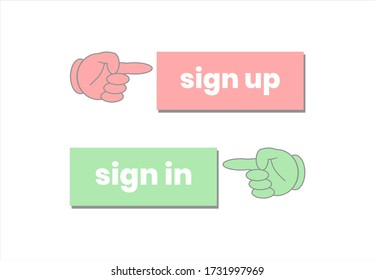 one finger direction to text sign up and sign in button for interface,vector illustration