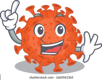 One Finger electron microscopy coronavirus mascot cartoon character style