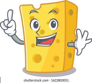 One Finger emmental cheese in mascot cartoon character style