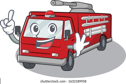 One Finger fire truck in mascot cartoon character style