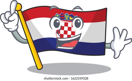 One Finger flag croatia Scroll in mascot cartoon character style