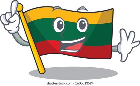 One Finger flag lithuania in mascot cartoon character style