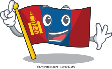 One Finger flag mongolia Scroll in mascot cartoon character style