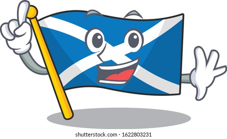 One Finger flag scotland Scroll in mascot cartoon character style