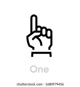 One Finger Hand Icon. Editable Line Vector. Hand Showing One Finger Or Counting One. Sketch Line Flat Icon Of Hand.