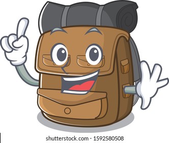 One Finger hiking backpack Scroll in mascot cartoon character style