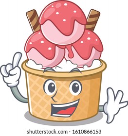 One Finger ice cream sundae in mascot cartoon character style