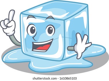 One Finger Ice Cube In Mascot Cartoon Character Style