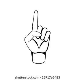 One finger up or number count concept. hand drawn sketch style Line art vector illustration
