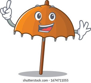 One Finger orange umbrella in mascot cartoon character style