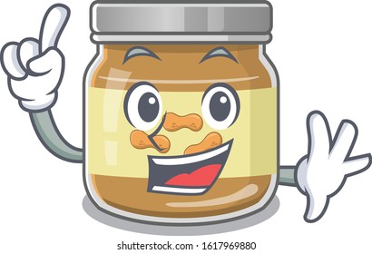 One Finger peanut butter in mascot cartoon character style