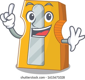 One Finger pencil sharpener in mascot cartoon character style