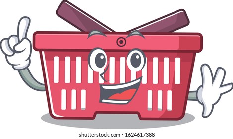 One Finger shopping basket in mascot cartoon character style