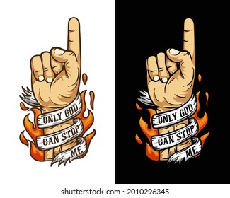 one finger sign with ribbon and fire illustration graphic vector. design for wallpaper or Tshirt