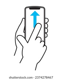 One finger swipe. A simple illustration, icon of a hand gesture operating a smartphone