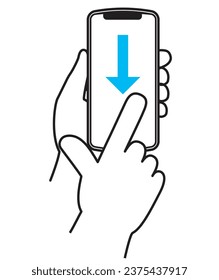 One finger swipe. A simple illustration, icon of a hand gesture operating a smartphone