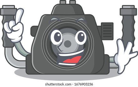 Cámara submarina de un dedo en estilo de personaje de caricatura de mascota