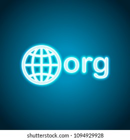 one of first domains for non-profit organization, globe and org. Neon style. Light decoration icon. Bright electric symbol