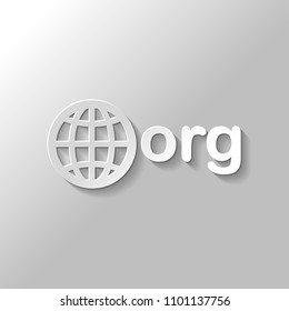 one of first domains for non-profit organization, globe and org. Paper style with shadow on gray background