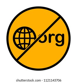 one of first domains for non-profit organization, globe and org. not allowed, black object in warning sign with orange background color