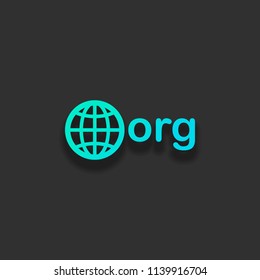 one of first domains for non-profit organization, globe and org. Colorful logo concept with soft shadow on dark background. Icon color of azure ocean