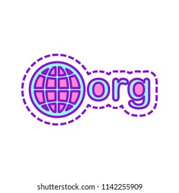 one of first domains for non-profit organization, globe and org. Colored sketch with dotted border on white background