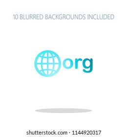 one of first domains for non-profit organization, globe and org. Colorful logo concept with simple shadow on white. 10 different blurred backgrounds included