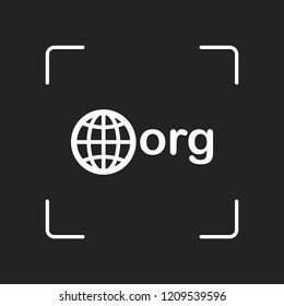 one of first domains for non-profit organization, globe and org. White object in camera autofocus on dark background