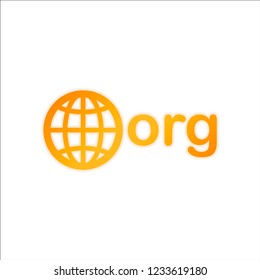 one of first domains for non-profit organization, globe and org. Orange sign with low light on white background