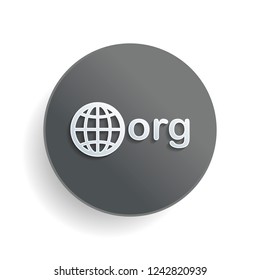 one of first domains for non-profit organization, globe and org. White paper symbol on gray round button or badge with shadow