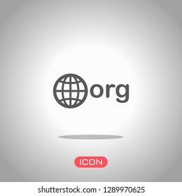 one of first domains for non-profit organization, globe and org. Icon under spotlight. Gray background