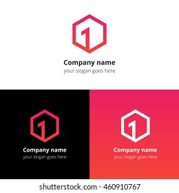 One, first number in cube logo. Top square, number one, frame, premier cube 3D, forward box, leading block line primarily geometry shape vector logo template. Gradient color symbol, icon sign, emblem.