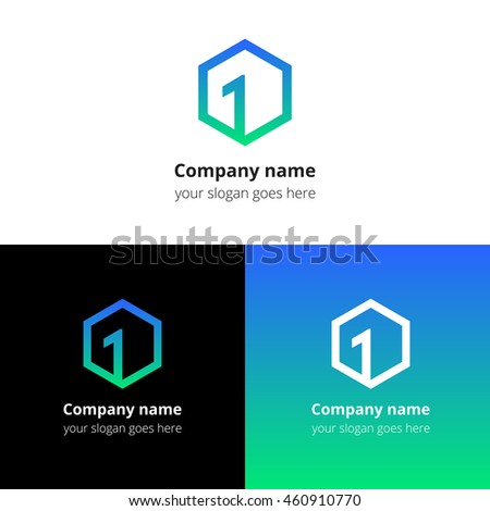 One, first number in cube logo. Top square, number one, frame, premier cube 3D, forward box, leading block line primarily geometry shape vector logo template. Gradient color symbol, icon sign, emblem.