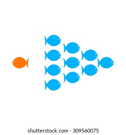 one fish choose different or opposite path for success in life concept vector