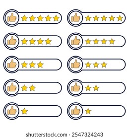 One to five star rating, rate us, review vector icon set isolated on white background. Customer feedback concept. Vector illustration. EPS 10